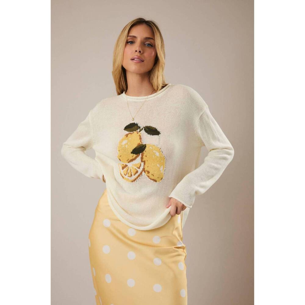 NEW SUNDAY EDITION lemon graphic sweater in yellow